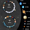 Natural stone zodiac bracelet set showing two beaded bracelets with adjustable closures