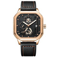 Men's black and gold belt-style sports quartz watch showing 8mm thickness on wrist.
