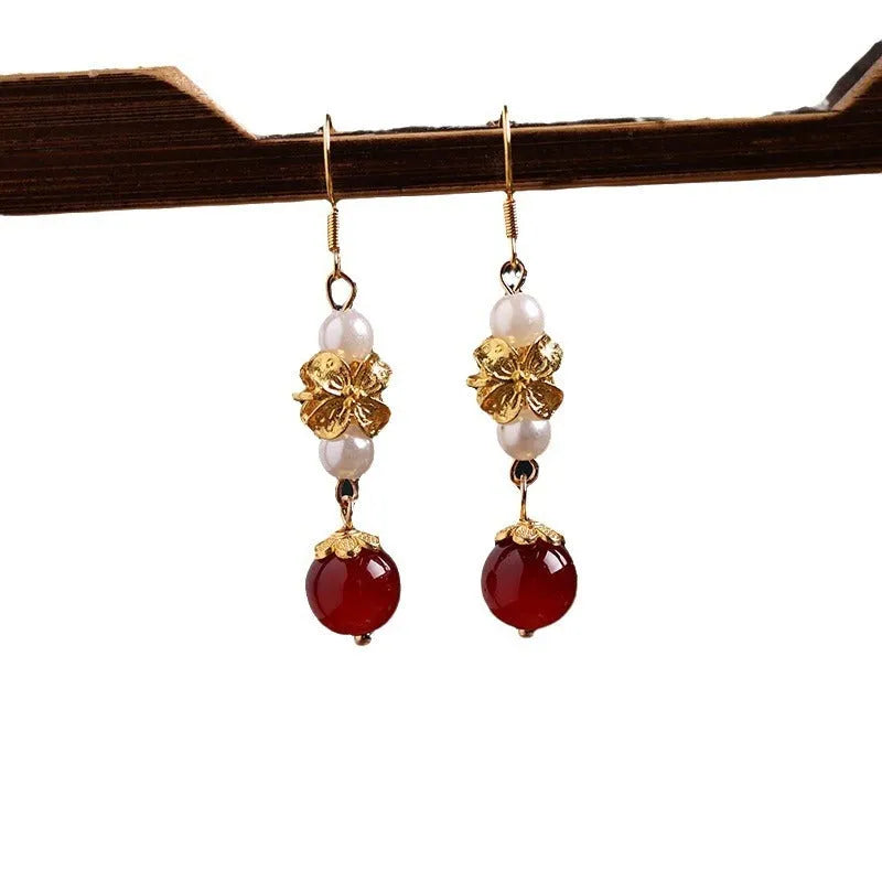 Vintage court style cheongsam earrings with geometric alloy design and electroplated colour finish
