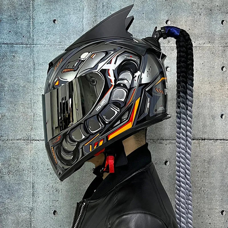 Dirty Braids full-face couples motorcycle helmet in ABS plastic with graphic design options