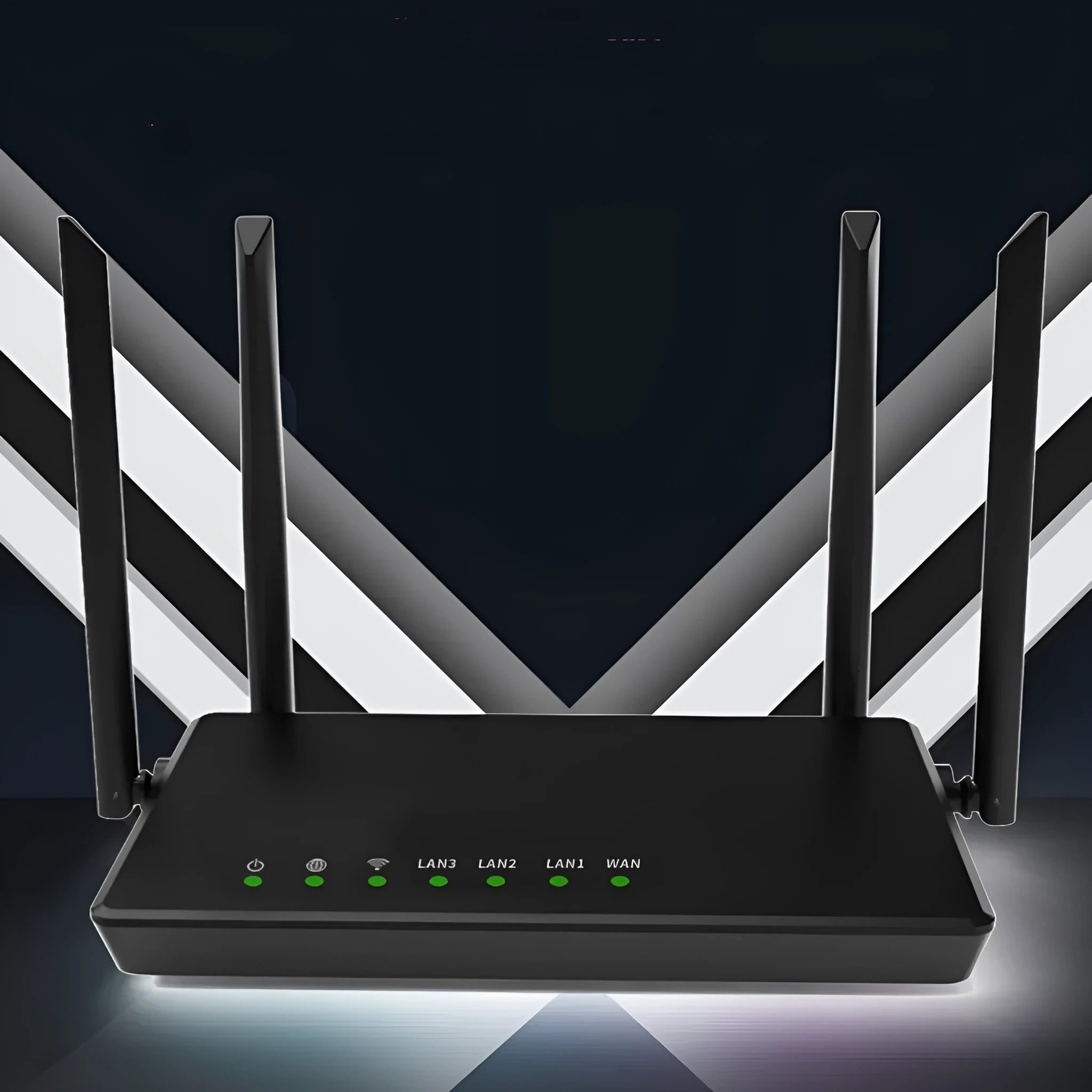 Portable 300m high-speed wifi router in black or white with metal casing and five interface ports