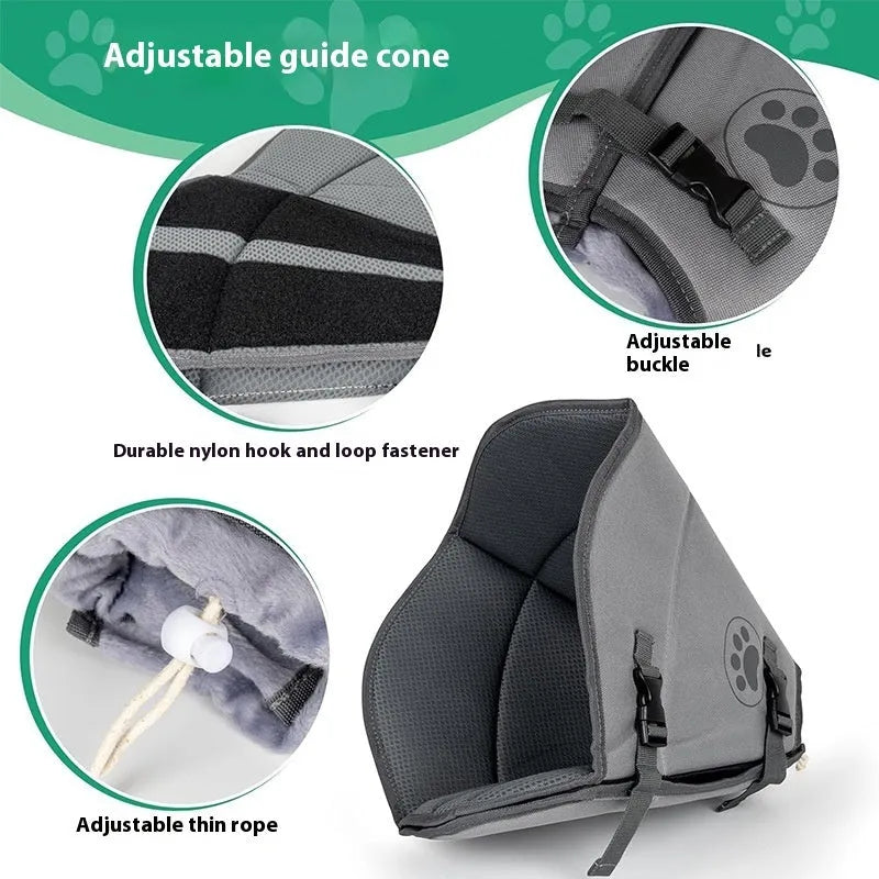 Adjustable polyester pet sterilisation collar showing double layer construction and anti-bite ring