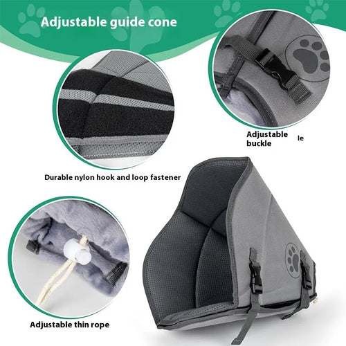 Adjustable polyester pet sterilisation collar showing double layer construction and anti-bite ring