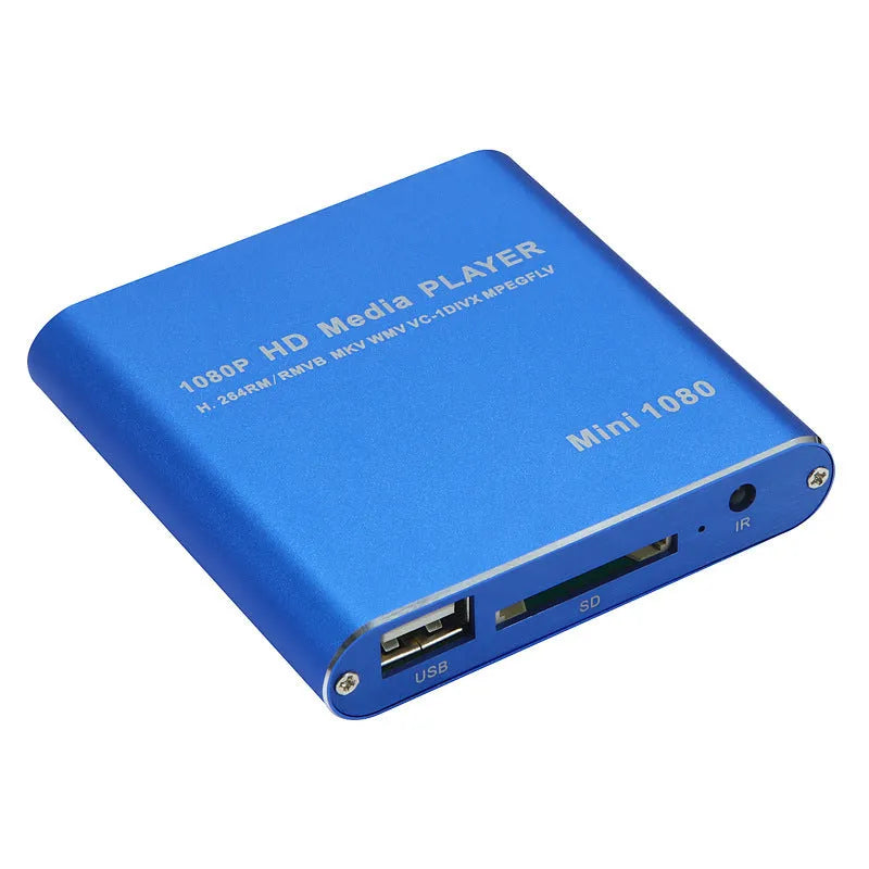 1080P Full HD media player in black or blue with HDMI, SD, USB and HDD ports