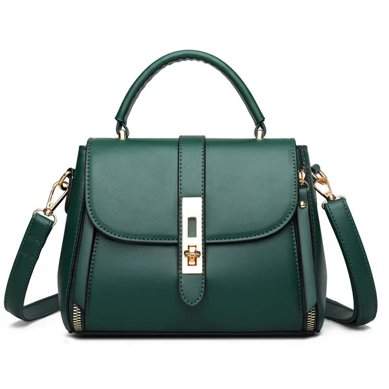 Women's soft leather messenger bag in black red green blue colours square vertical design