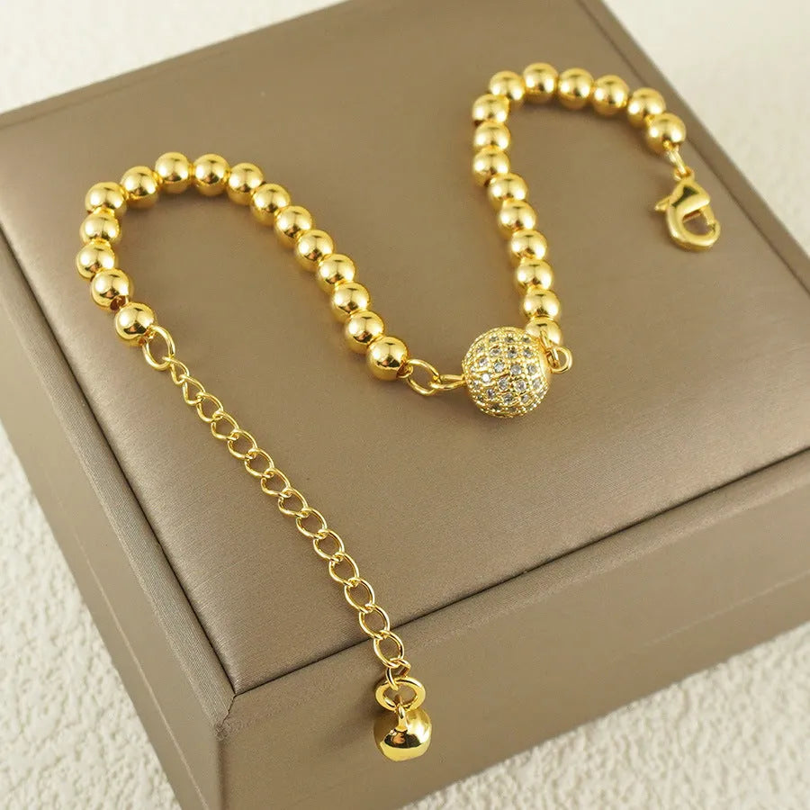 Arabic style copper bracelet with zircon stones and heart-shaped design elements for women