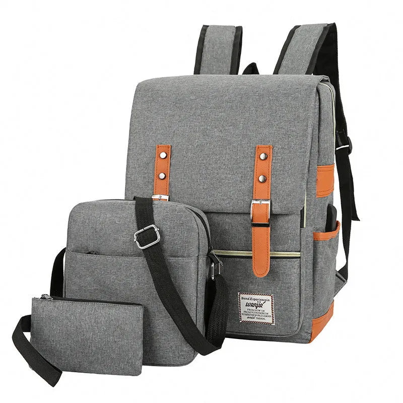 Three-piece business backpack in Oxford cloth with curved shoulder straps, shown in wine red colour