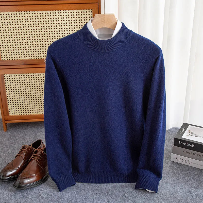 Men's half-collar loose fit wool sweater in a choice of colours including black, brown, and grey.