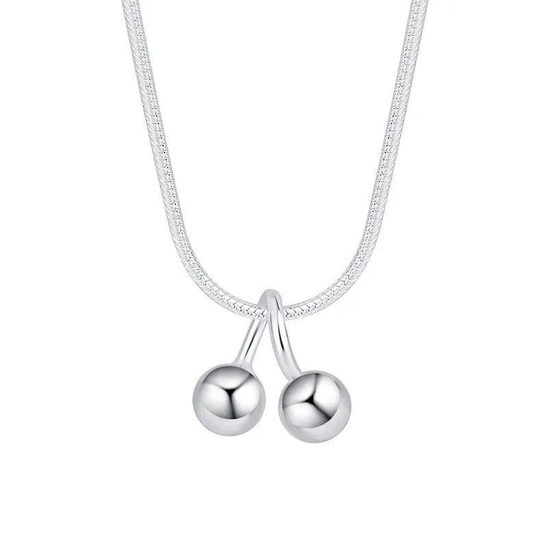 Silver cherry necklace with 925 silver fruit pendant on adjustable snake bones chain