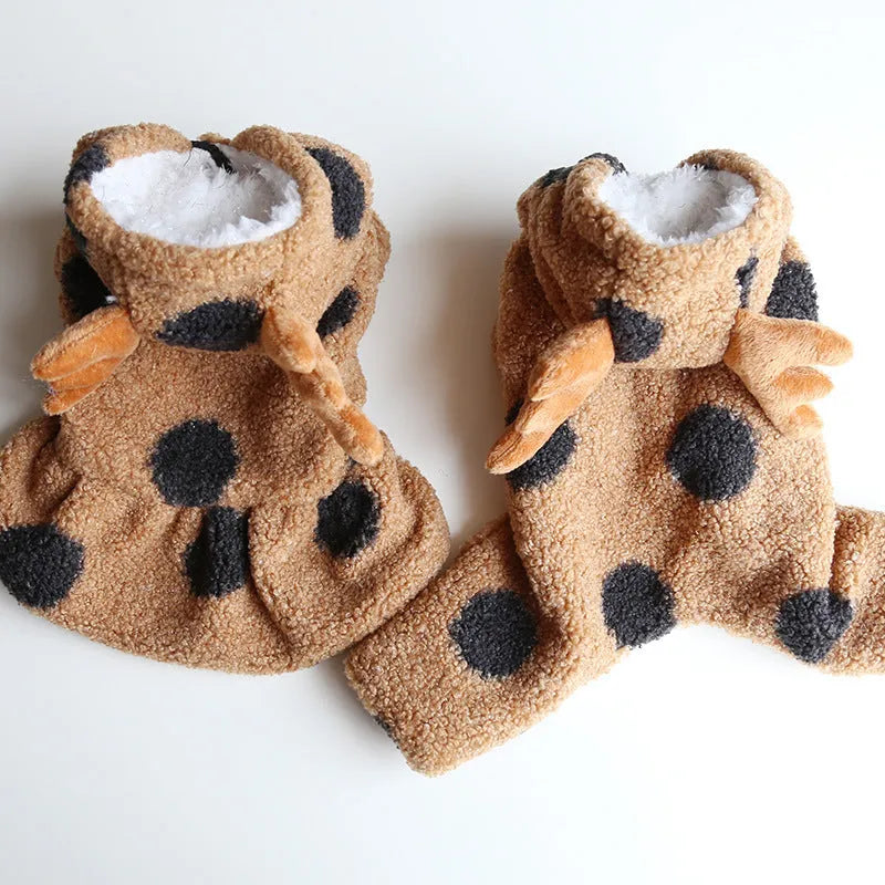 Polka dot pattern pet clothing for cats and dogs in skirt or four-leg styles
