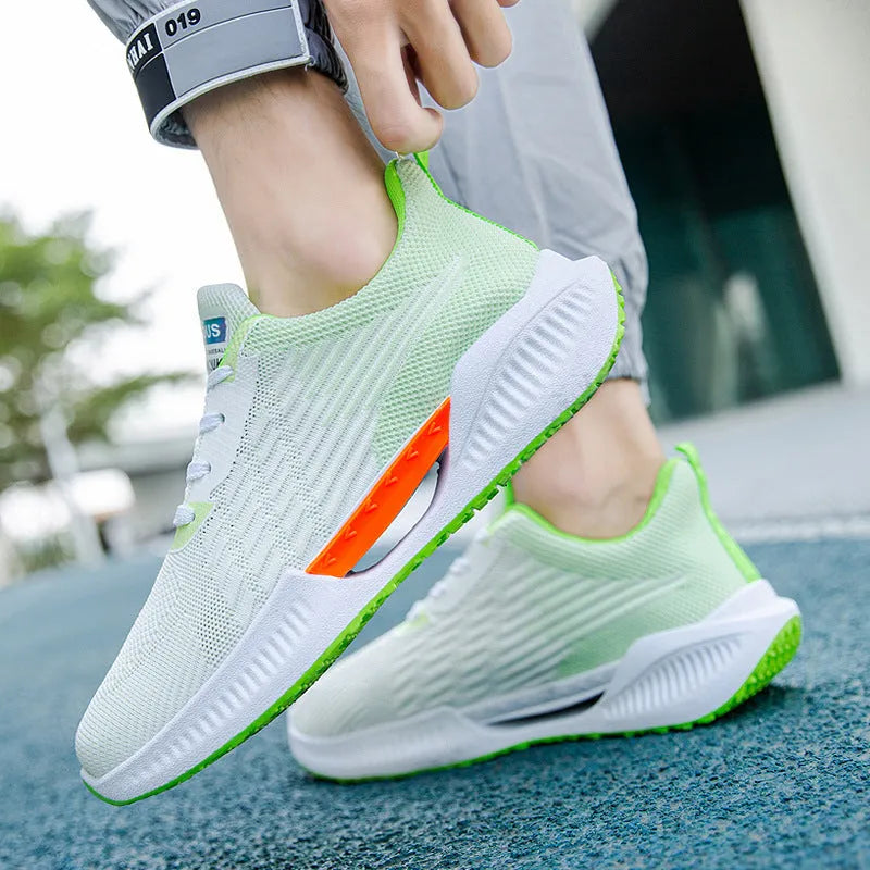 Men's blue breathable mesh casual shoes with cloth upper and plastic sole