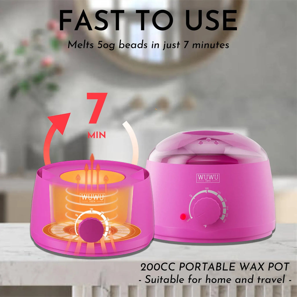 WUWUVISTA 63-piece waxing kit with black wax warmer, wax beads, applicator sticks and aftercare products