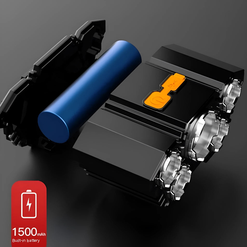 Head-mounted LED miner's lamp with head strap, 10W power output, in sunrei colour with data cable