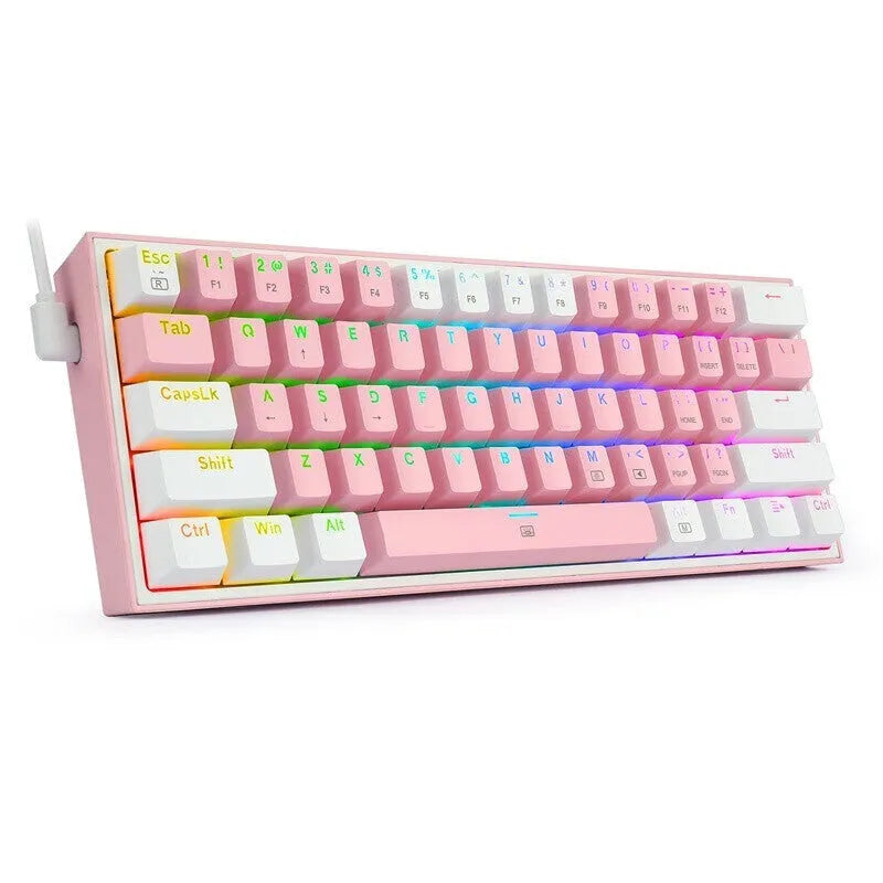 K617 RGB mechanical keyboard with white pink colour scheme showing backlit keys and multimedia function buttons