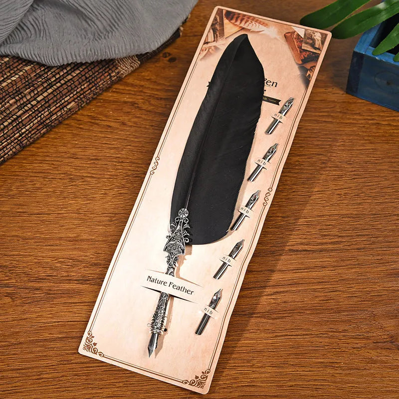 Vintage European retro feather dip pen in multiple colours with zinc alloy construction