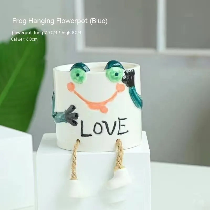 Ceramic hanging foot flowerpot in a cartoon style, suitable for succulent plants on a desktop
