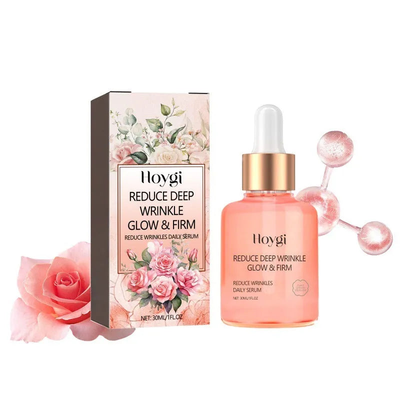 Rose essential oil facial serum in 30ml glass dropper bottle for skincare