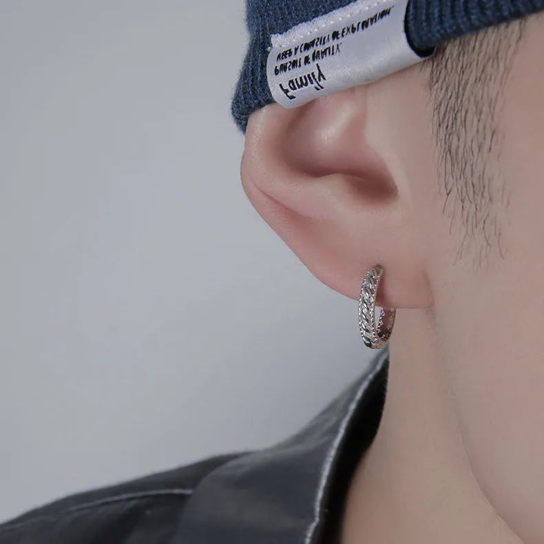 Geometric copper men's earrings in hip hop style with West Coast aesthetic and silver colour
