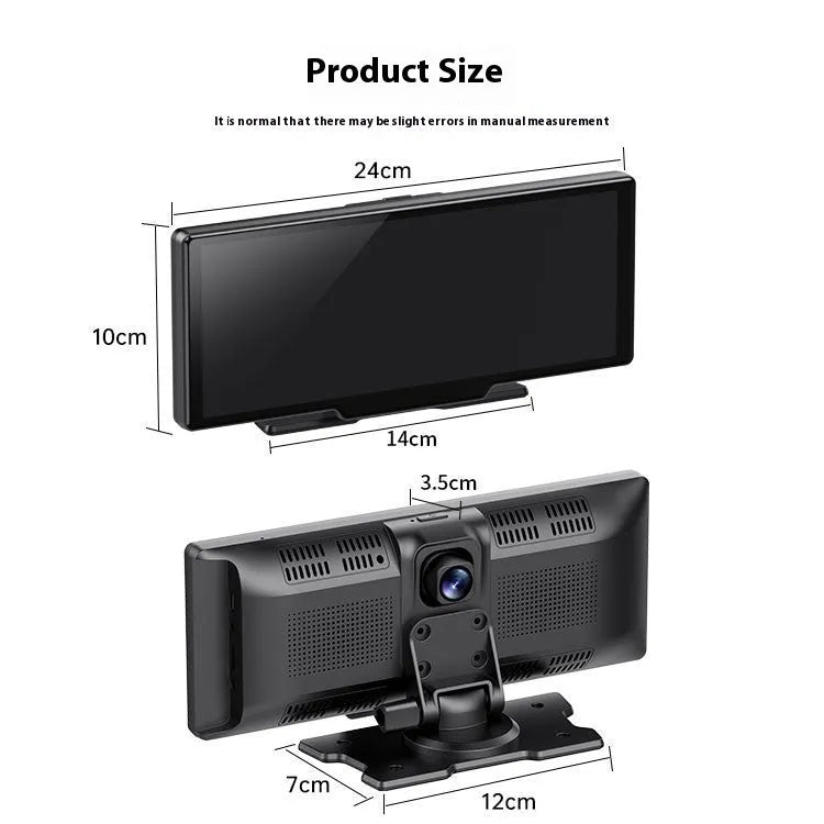 10-inch car smart screen touch display showing Apple CarPlay interface and driving recorder footage