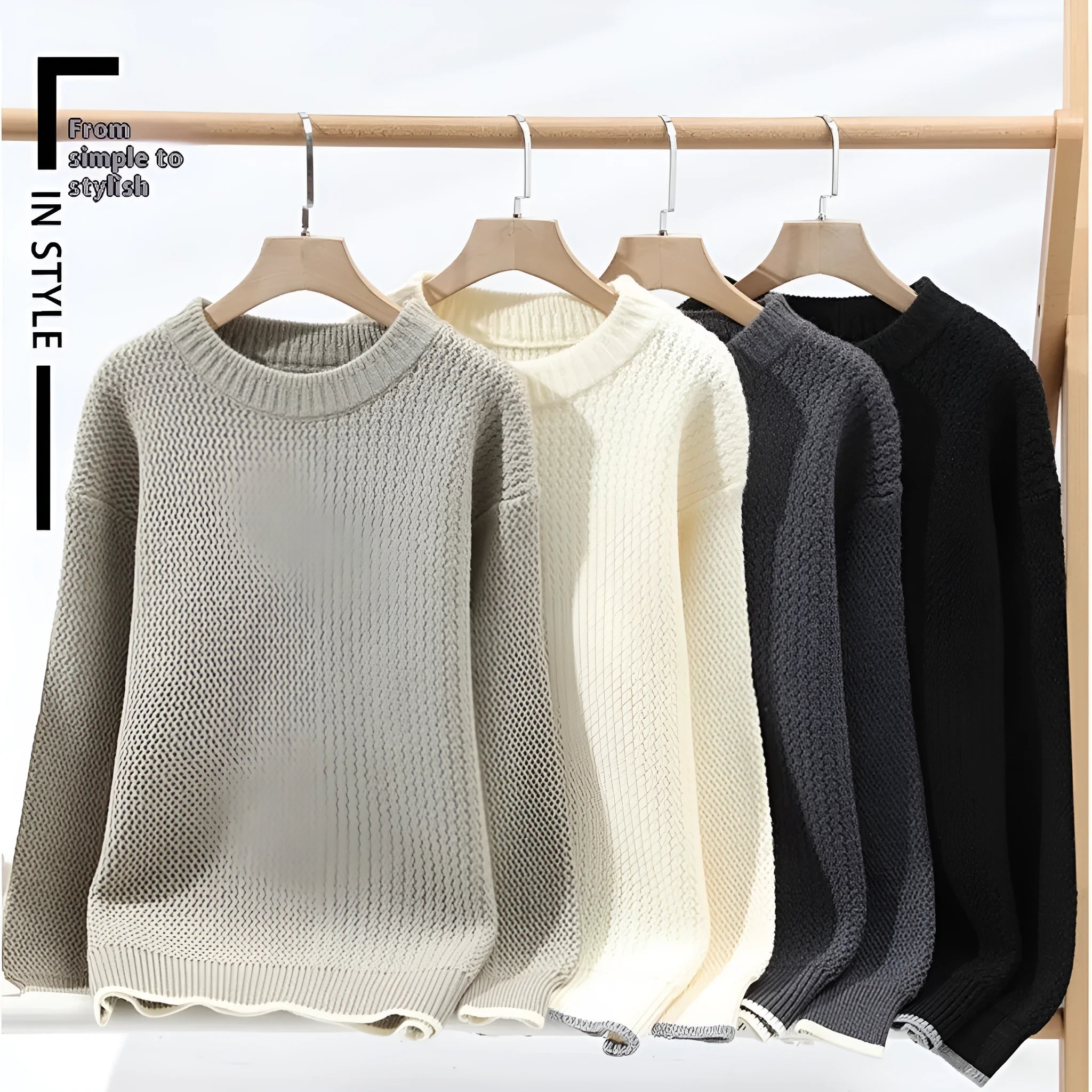 Grey men's loose fit round neck long sleeve pullover sweater for casual autumn wear.