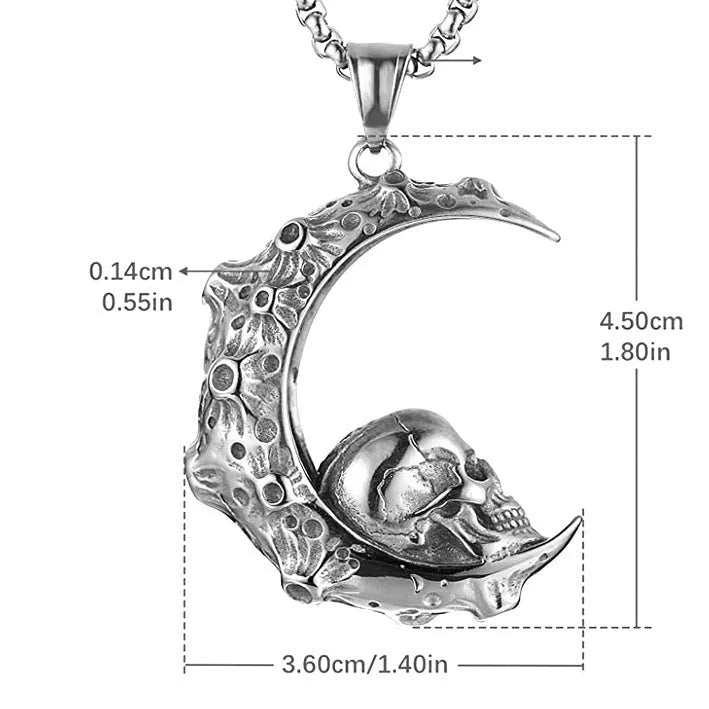 Men's silver skull pendant necklace on stainless steel chain with six design options