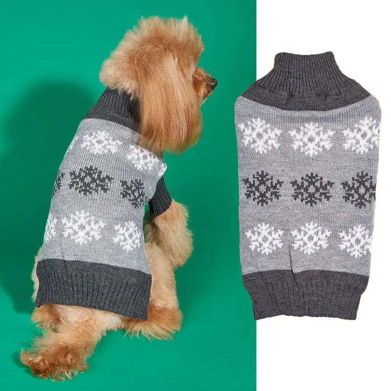Brown and grey acrylic knitted Christmas sweater for dogs on pet mannequin