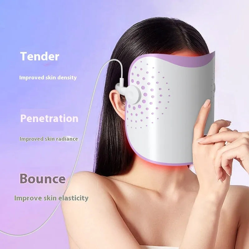White and purple photon IPL beauty mask device with plug-in cable for home facial light treatments.