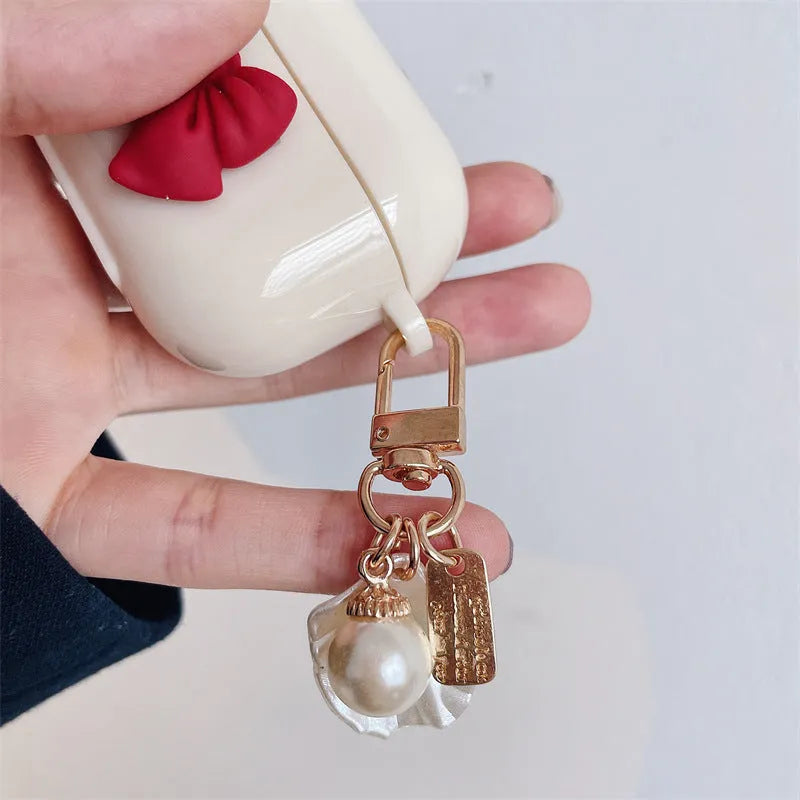Beige red bow design TPU protective case for AirPods Pro and AirPods 1-3 wireless earphones