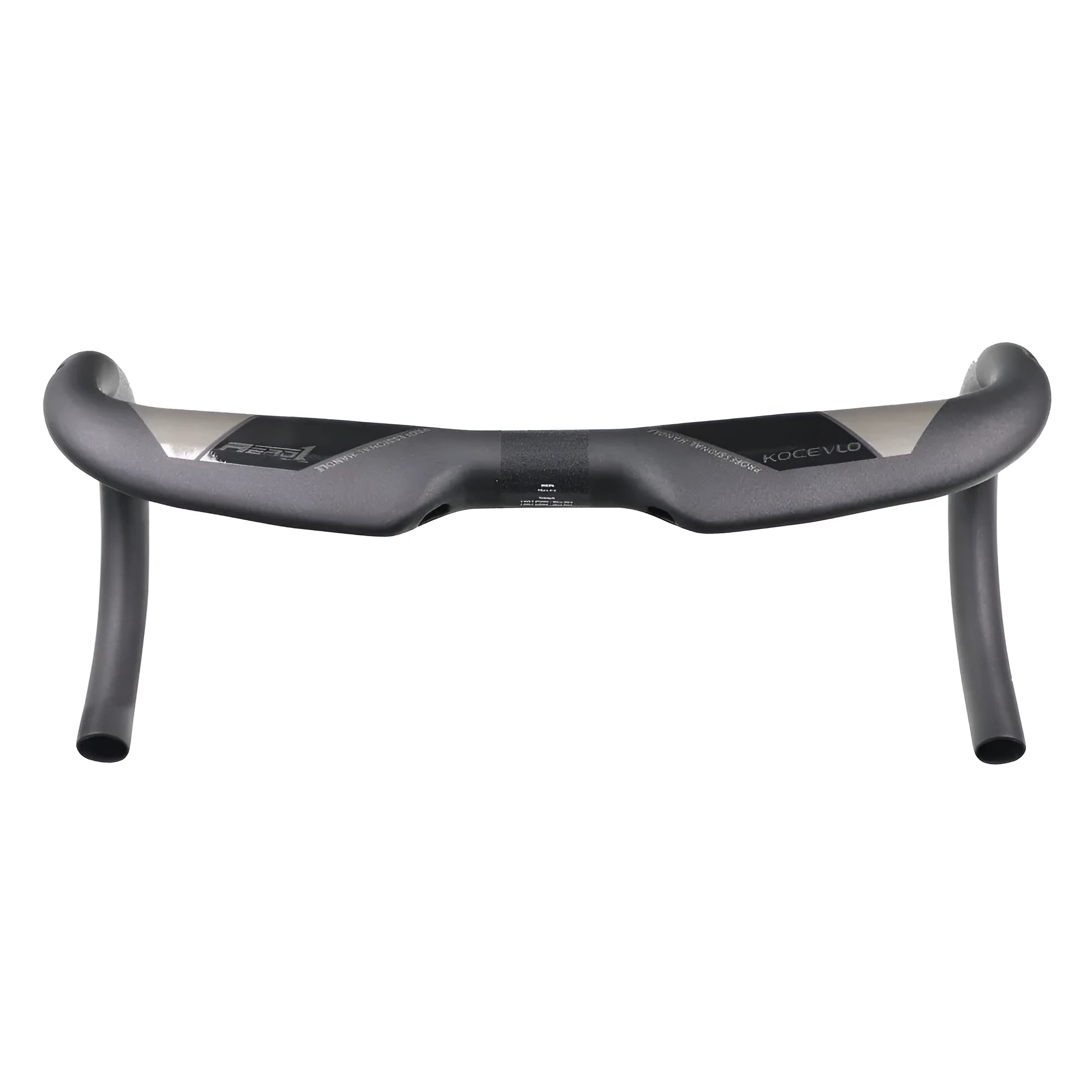 Wei Bike matt carbon fibre bent road bicycle handlebar showing its curved shape.