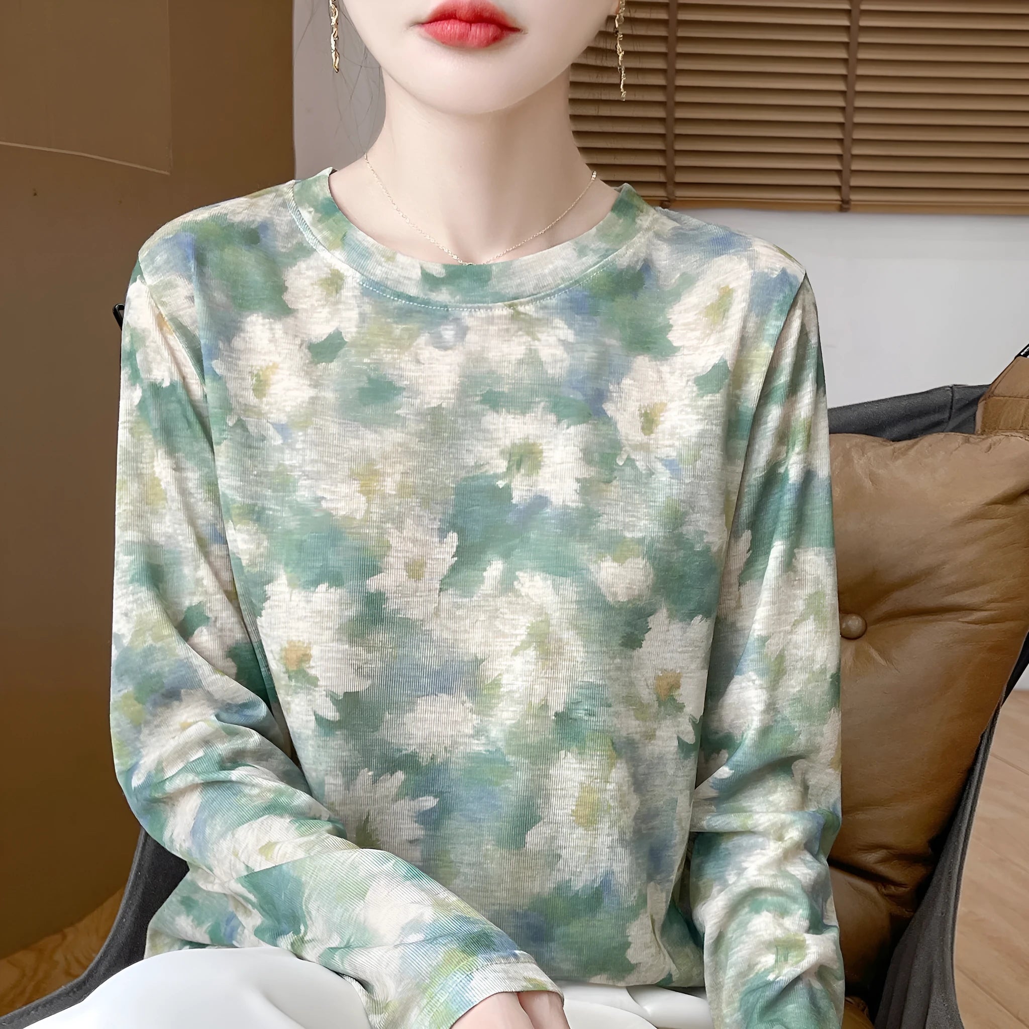 Tencel Cotton round neck pullover shirt with printed design in multiple colour options.