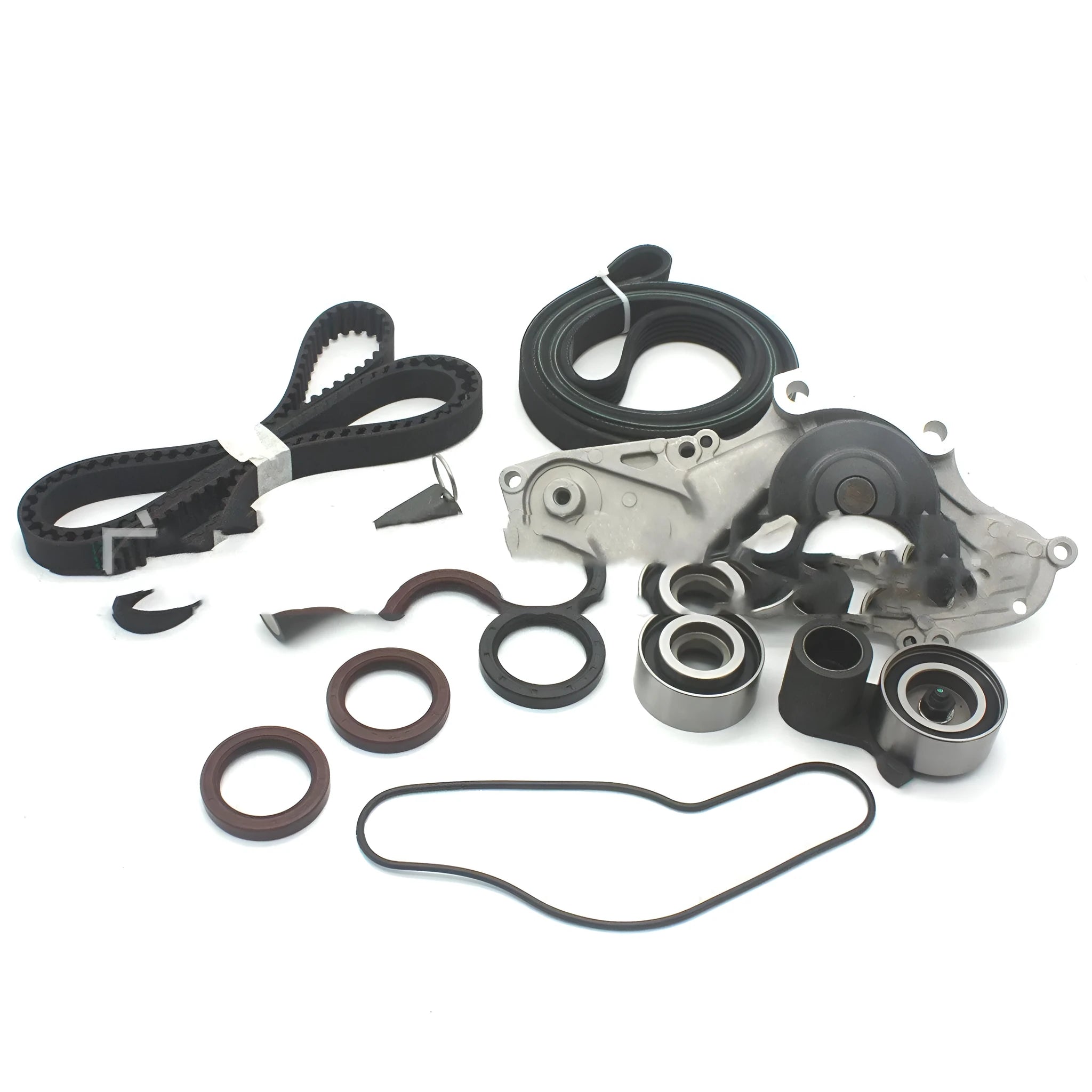 Metal belt and water pump assembly for garden tractor measuring 28x18x16cm