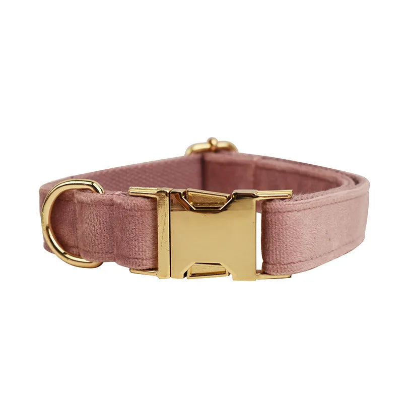 Light purple cloth dog collar set with various pet accessories including leash and vest components