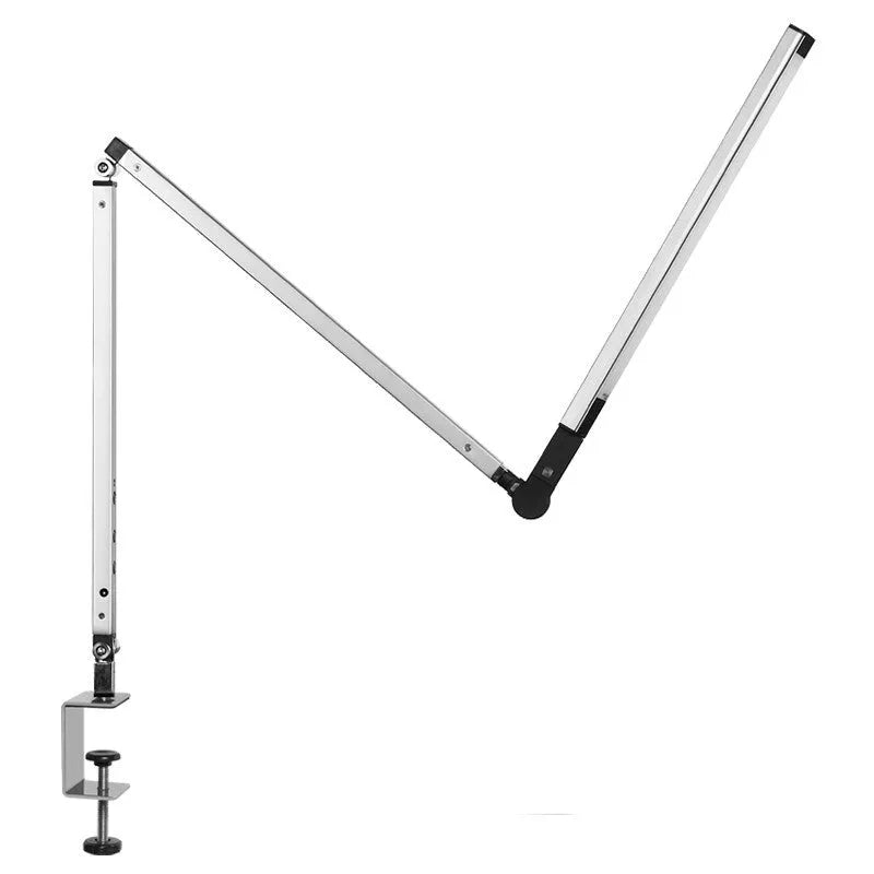 Flexible gooseneck LED desk lamp with remote control and stainless steel clip mount in black finish