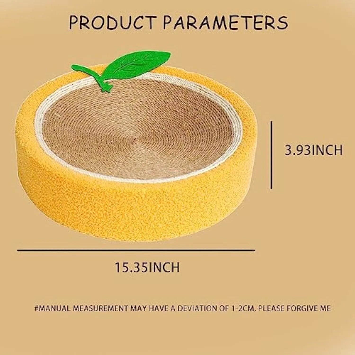 Round yellow fruit-shaped sisal cat scratching board with bed