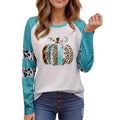 Sky blue casual t-shirt with a large 3D digital print of a Halloween pumpkin on the front.