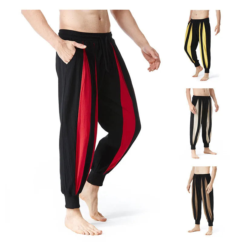 Men's straight-leg casual trousers in red, khaki, yellow, or brown colours.