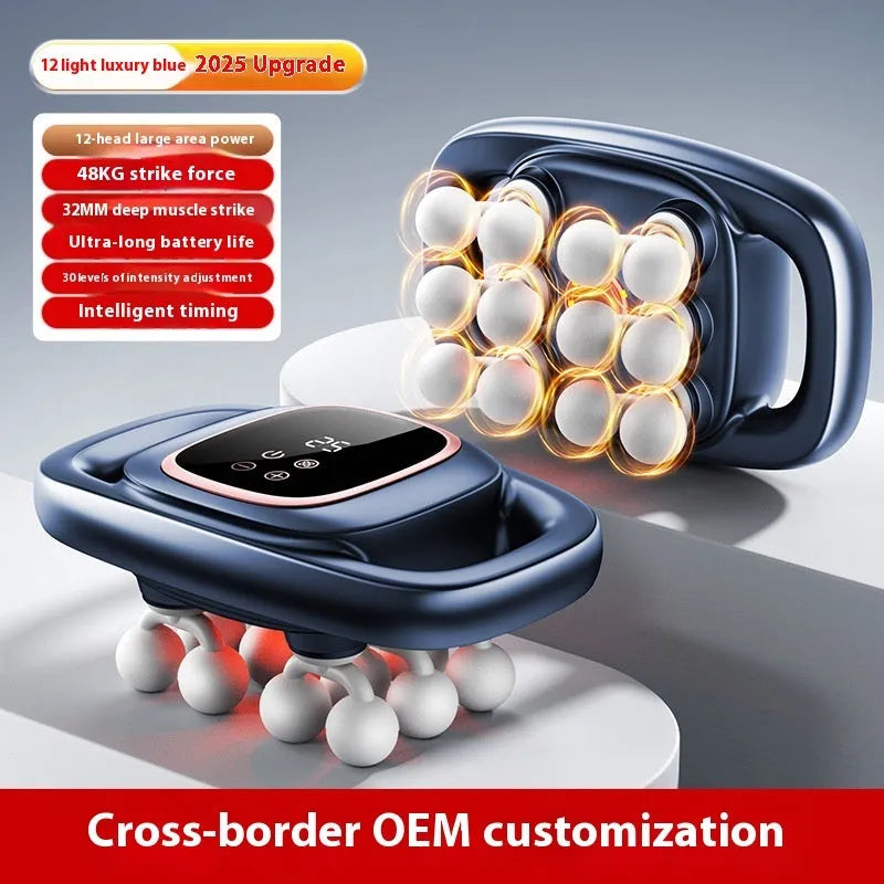 12-head massage gun with HD LCD screen, 30 gears, 3 modes, low noise 36-45dB, Blue or Grey