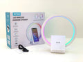 White circular Bluetooth speaker with wireless charging surface measuring 225mm diameter