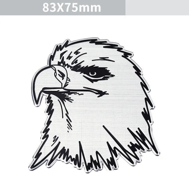 Aluminium car badge sticker featuring an eagle, lion, tiger, or wolf head design for vehicle exterior modification.