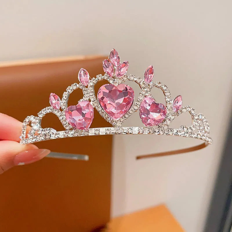 Children's metal headband with crown-shaped crystal design in pink, light blue or light purple colour options