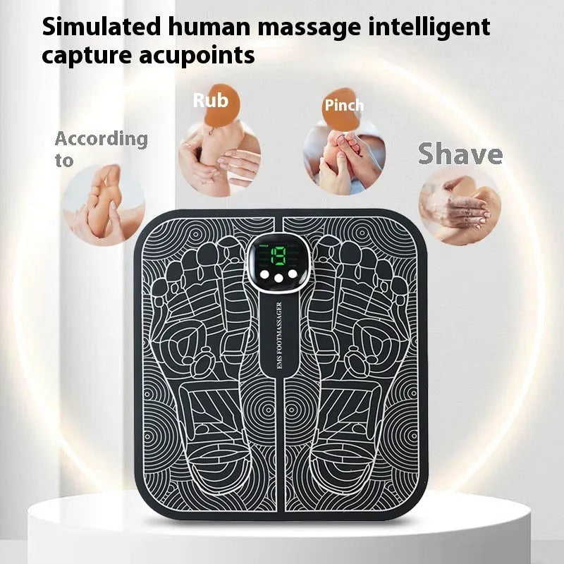 Rechargeable reflexology foot massager mat with remote control and USB charging cable