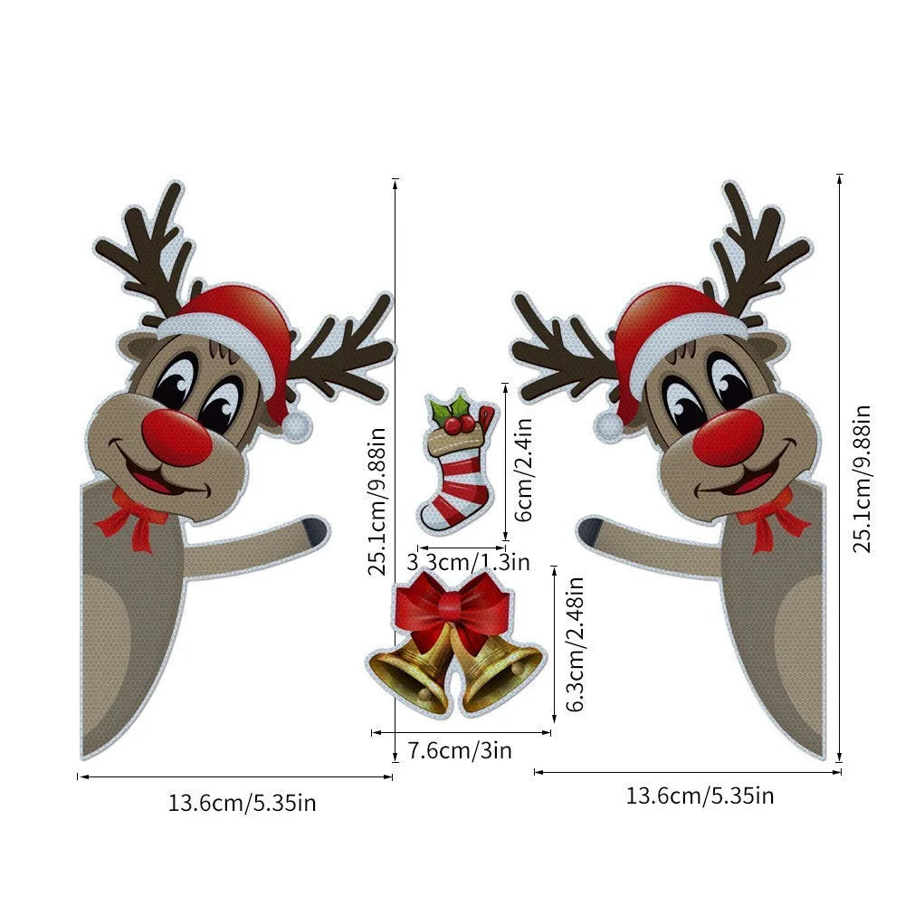 Cartoon Christmas elk bell design magnetic bumper stickers with reflective and luminous features on a vehicle.