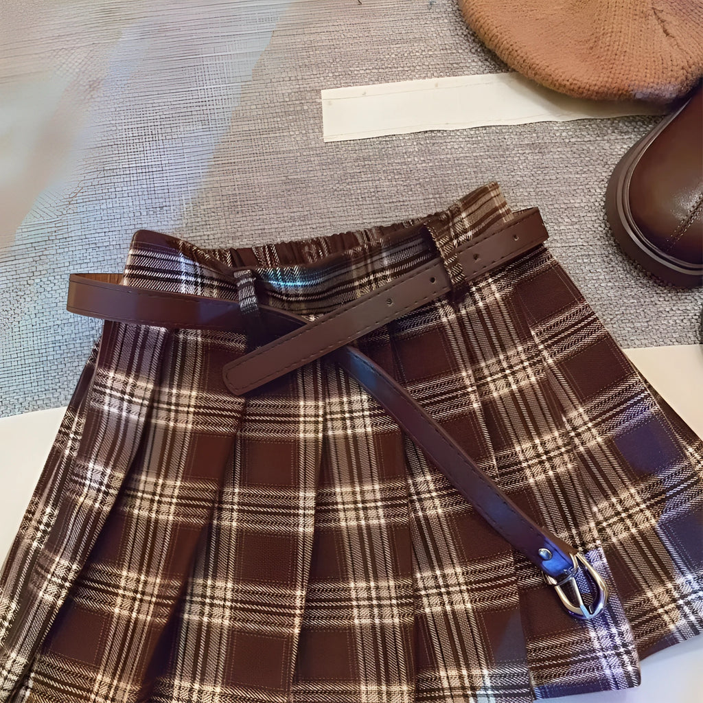 Children's plaid pleated skirt in A-line design with cotton blend fabric