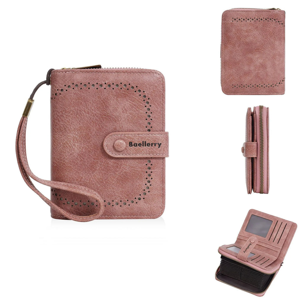 Women's PU leather coin purse with card slots and zipper closure in multiple colour options