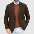 Men's loose fit cotton casual suit in a solid colour with retro styling, shown in Army Green.