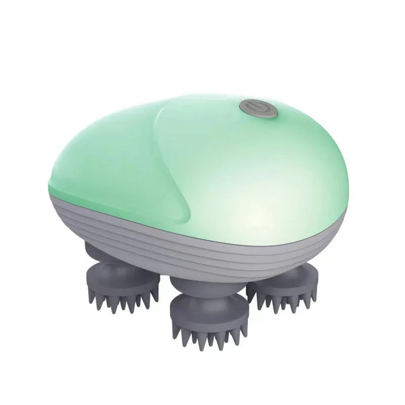 Blue handheld electric pet massager with four rotating heads for cats and dogs