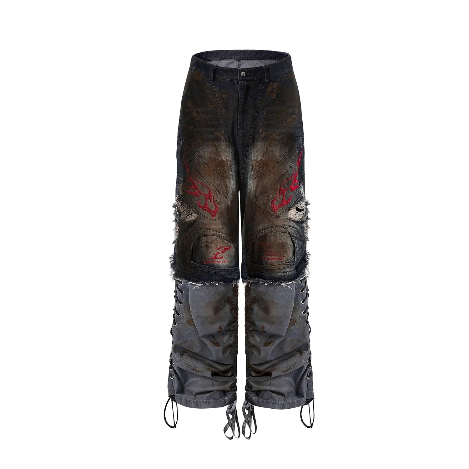 Men's retro jeans with detachable legs showing wide leg loose fit and mid-high waist