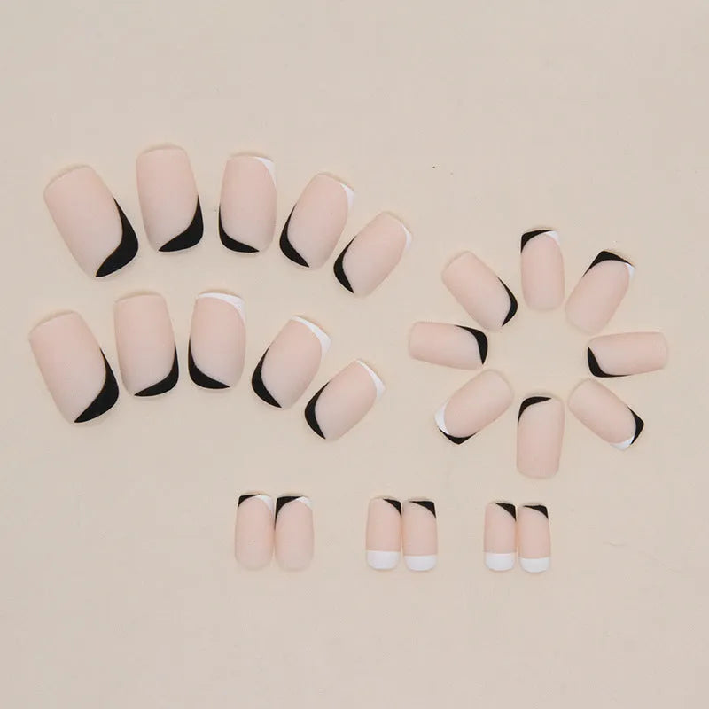 Black and white frosted matte artificial nails with Mandarin duck colour design