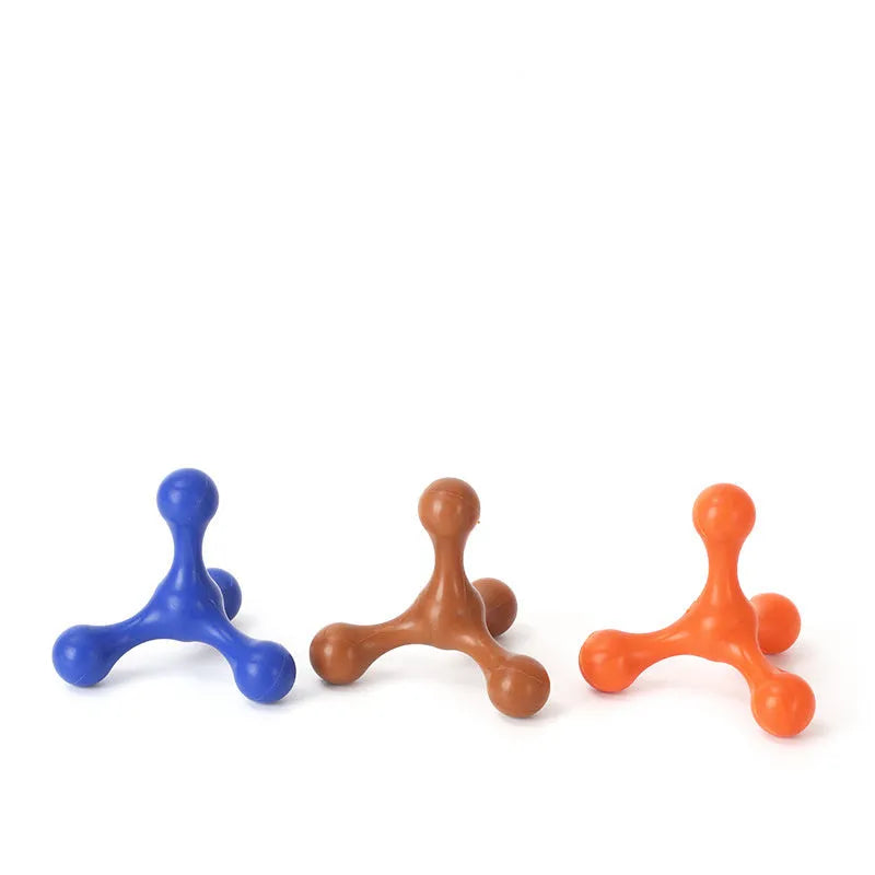 Blue silicone three-legged chew toy for small and medium sized dogs