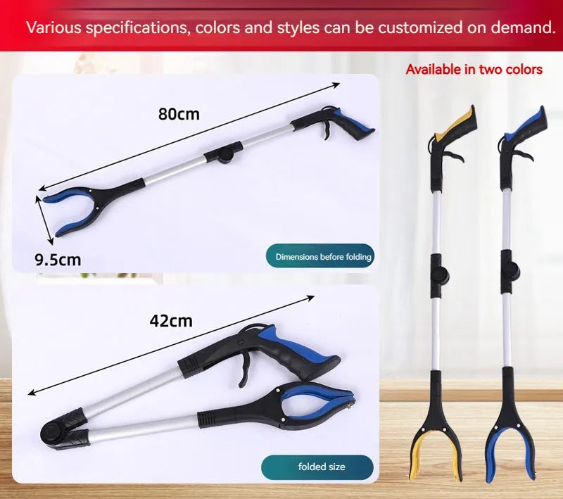 Foldable aluminium alloy garbage clamp extended to 80cm with magnetic sucker and coloured handle
